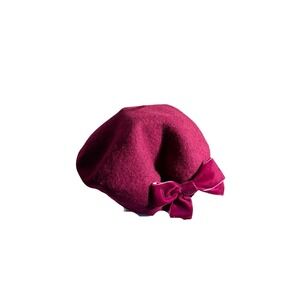 Burgundy Wool Beret Hat Women French Style Bow Winter Classic Cap